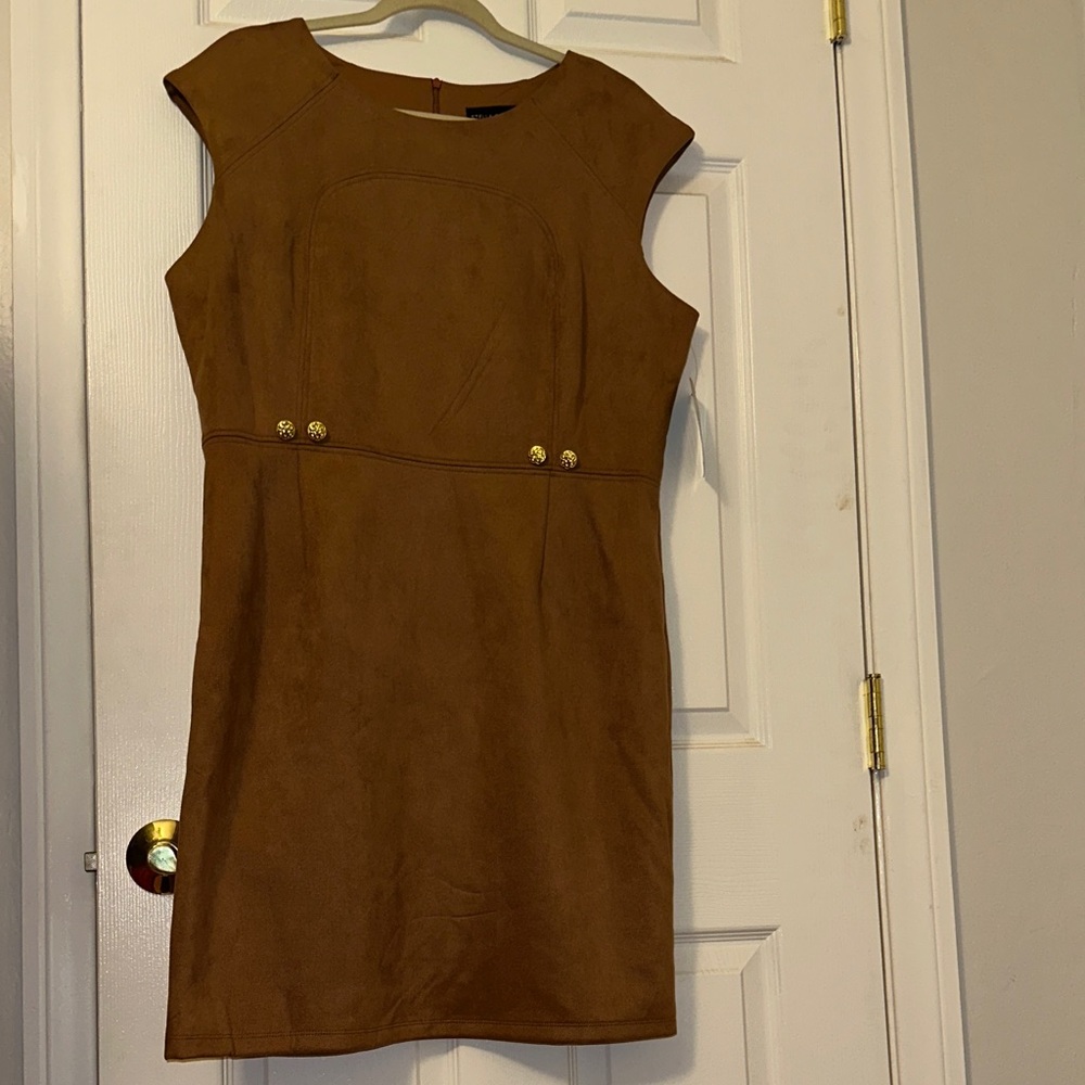 Stella & Julie - Sleeveless Midi Shift Dress in Rich Brown Suede